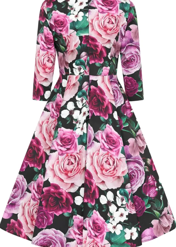 Hearts & Roses Sydney Floral 50's Swing Dress Purple