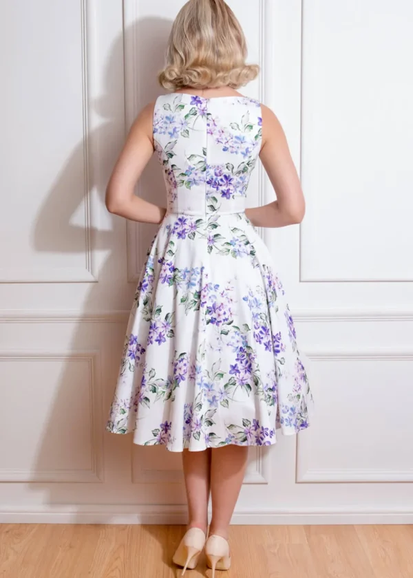 Hearts & Roses Tasha Floral 50's Swing Dress White Blue