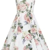 Hearts & Roses Vera Floral 50's Swing Dress White