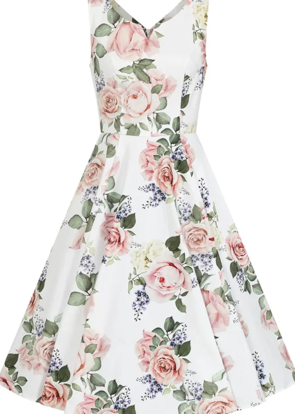 Hearts & Roses Vera Floral 50's Swing Dress White