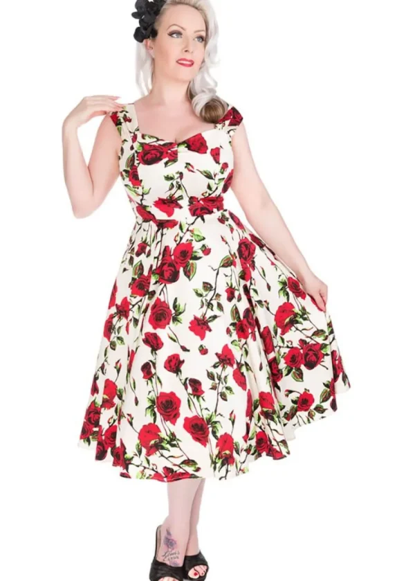 Hearts & Roses With Love 50's Swing Dress Ivory