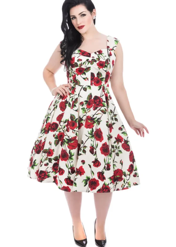 Hearts & Roses With Love 50's Swing Dress Ivory