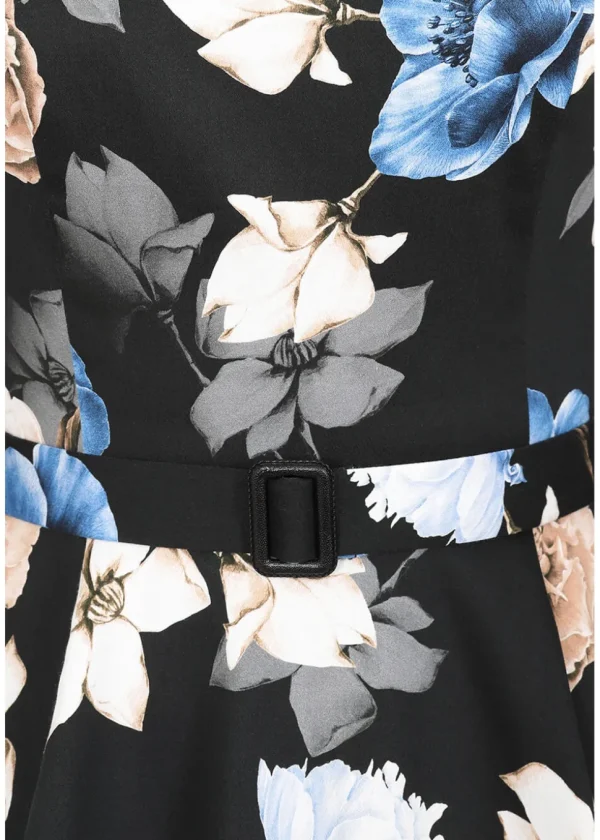 Hearts & Roses Zoe Floral 50's Swing Dress Black