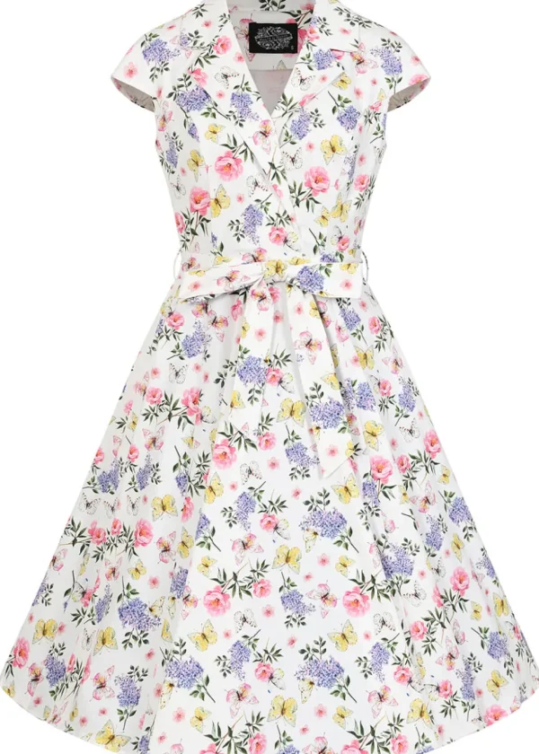 Hearts & Roses Zoey Floral Butterfly 50's Swing Dress White