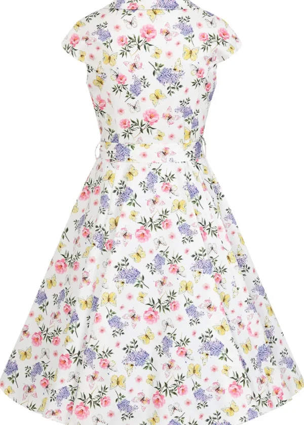 Hearts & Roses Zoey Floral Butterfly 50's Swing Dress White