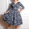 Hearts & Roses Aoife Floral 50's Swing Dress Black