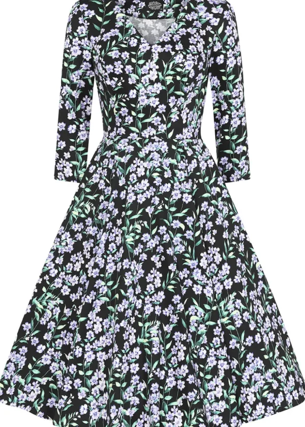 Hearts & Roses Aoife Floral 50's Swing Dress Black