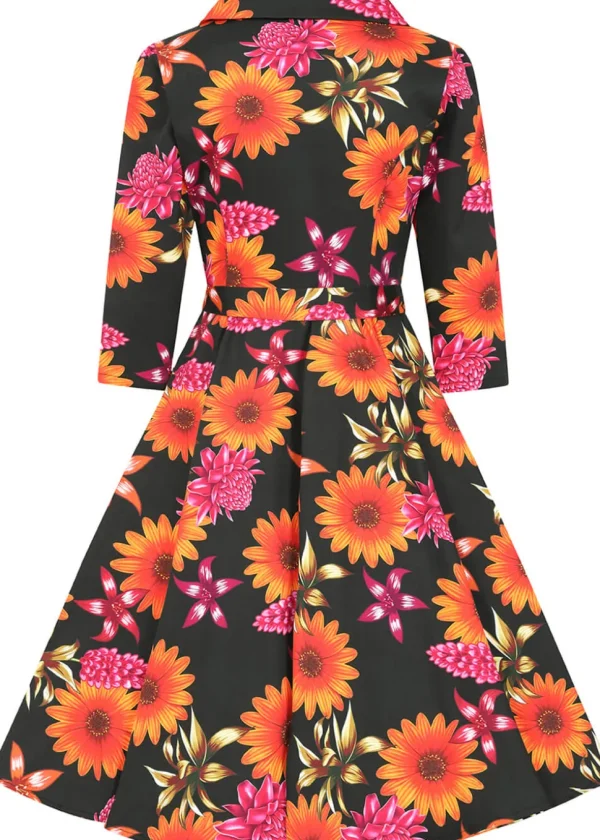 Hearts & Roses Eden Floral 50's Swing Dress Black