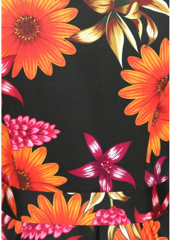 Hearts & Roses Eden Floral 50's Swing Dress Black