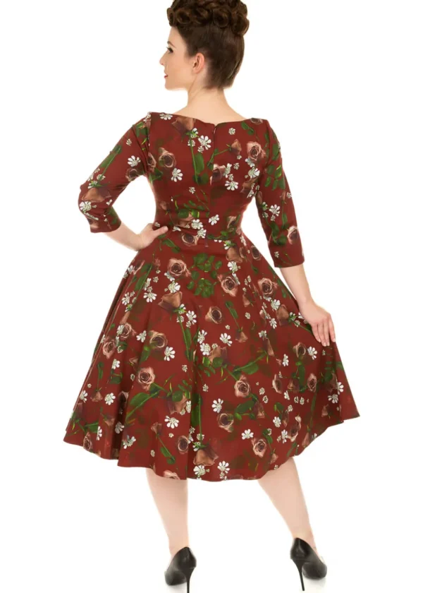 Hearts & Roses Francis Floral 50's Swing Dress Burgundy