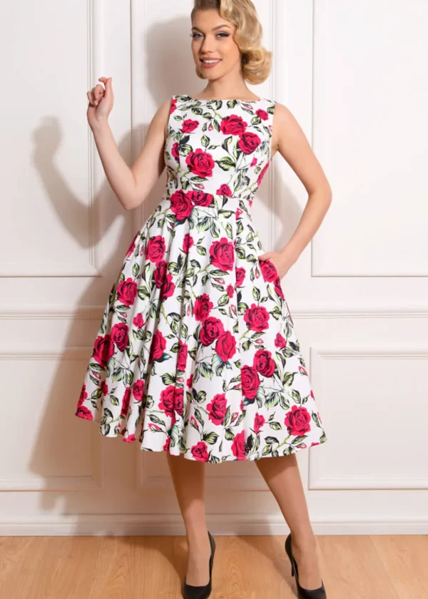 Hearts & Roses Hazel Floral 50's Swing Dress Ivory