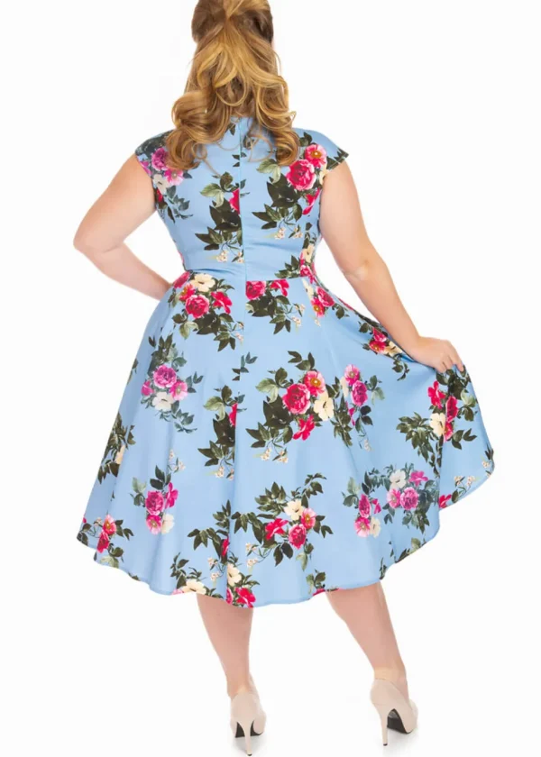 Hearts & Roses Jolene Floral 50's Swing Dress Blue