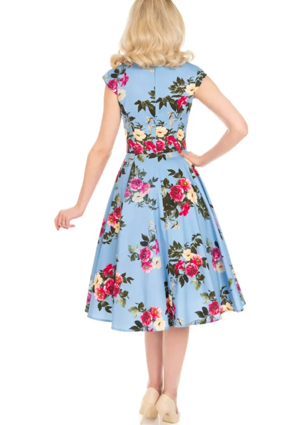 Hearts & Roses Jolene Floral 50's Swing Dress Blue