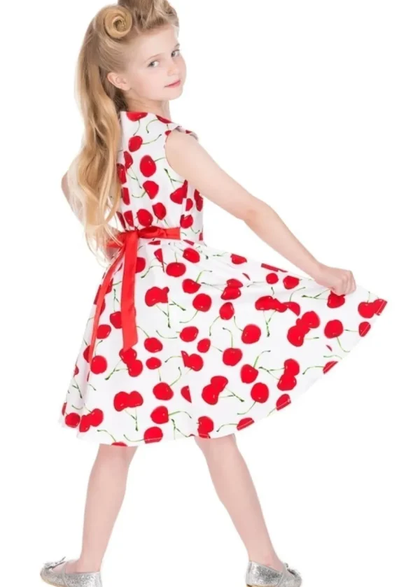 Hearts & Roses Kids Bombshell Cherry 50's Swing Dress White