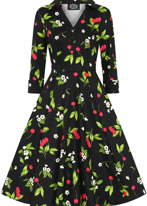 Hearts & Roses Natasha Cherry 50's Swing Dress Black