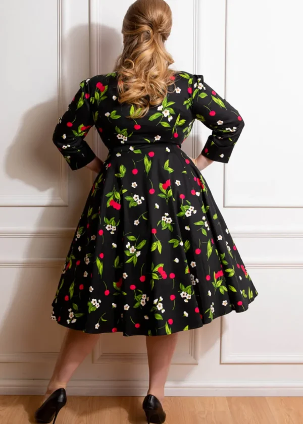Hearts & Roses Natasha Cherry 50's Swing Dress Black