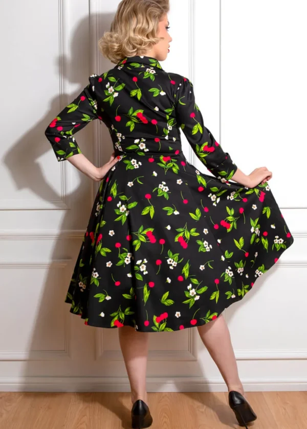 Hearts & Roses Natasha Cherry 50's Swing Dress Black