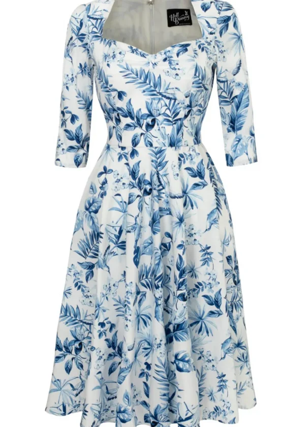 Hell Bunny Adeline Leaves 50's Swing Dress Blue