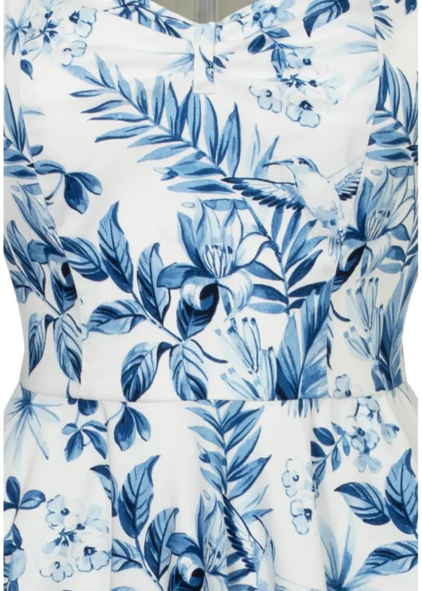 Hell Bunny Adeline Leaves 50's Swing Dress Blue