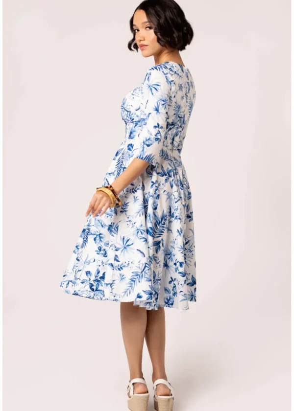Hell Bunny Adeline Leaves 50's Swing Dress Blue