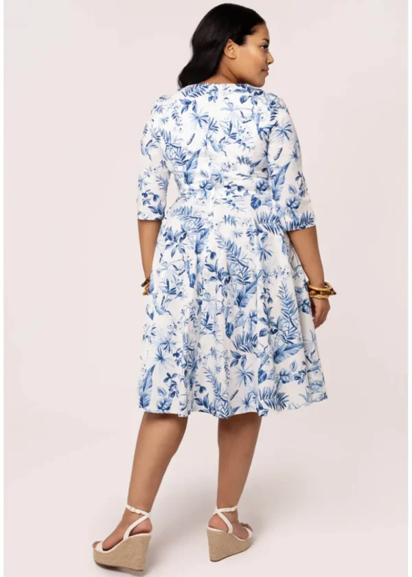 Hell Bunny Adeline Leaves 50's Swing Dress Blue