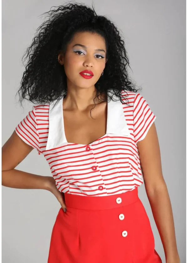 Hell Bunny Ahoy Stripe 40's Blouse Red