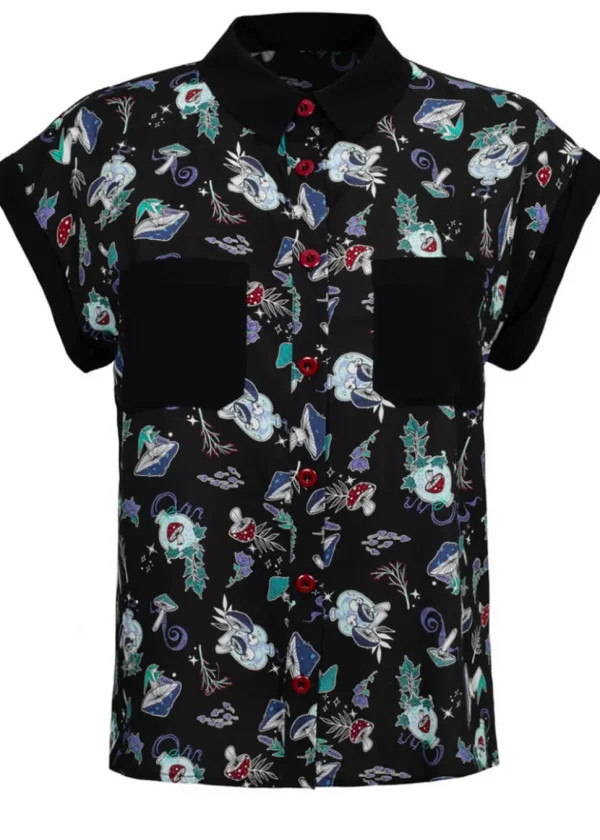 Hell Bunny Amanita Mushroom 80's Shirt Black