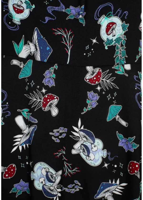 Hell Bunny Amanita Mushroom 70's Midi Dress Black