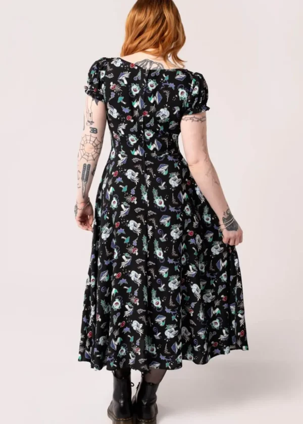 Hell Bunny Amanita Mushroom 70's Midi Dress Black