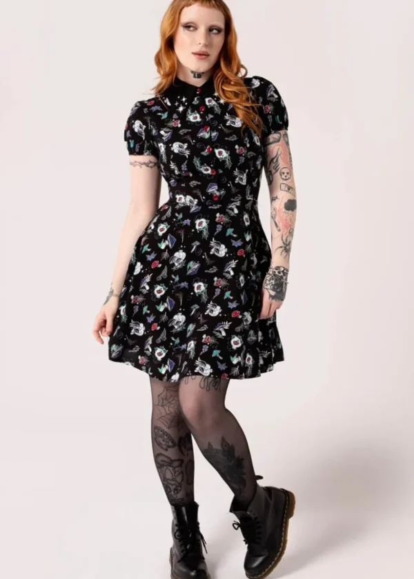 Hell Bunny Amanita Mushroom 60's Short Dress Black