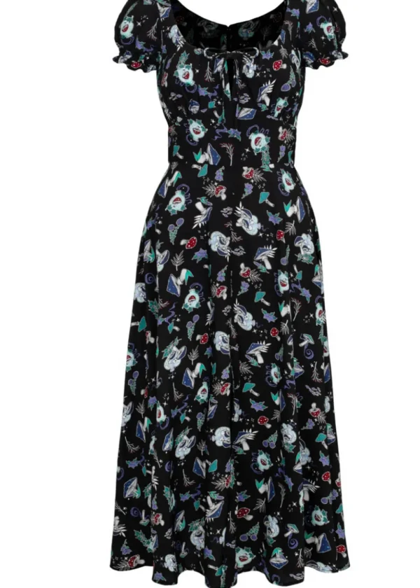 Hell Bunny Amanita Mushroom 70's Midi Dress Black