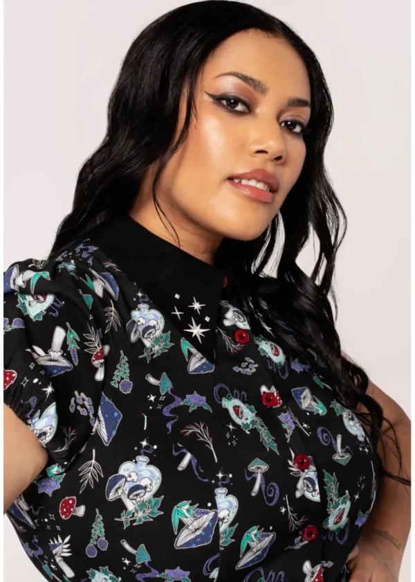Hell Bunny Amanita Mushroom 60's Short Dress Black