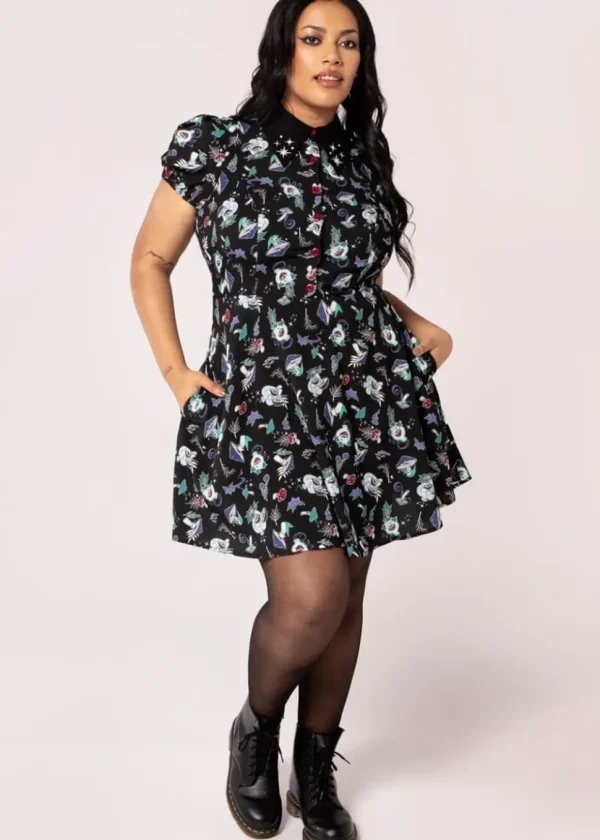 Hell Bunny Amanita Mushroom 60's Short Dress Black