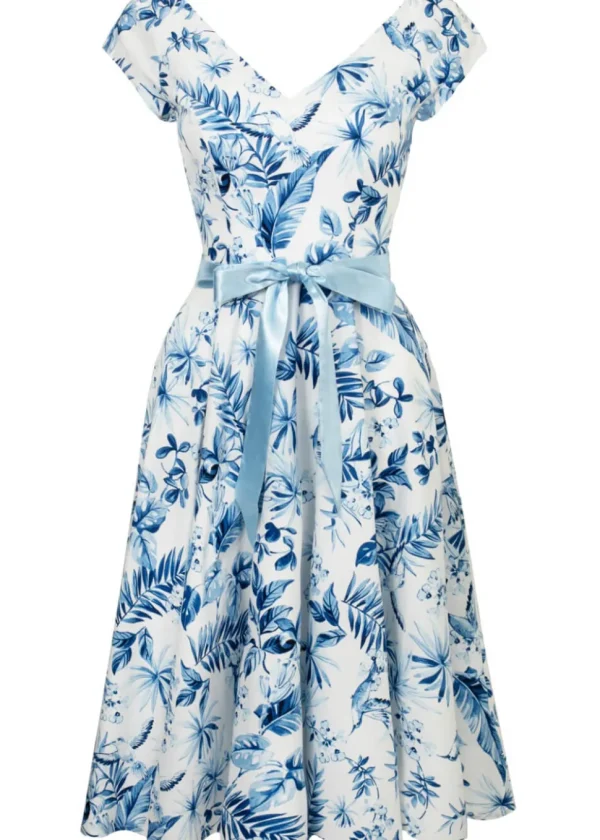 Hell Bunny Amazilia Leaves 50's Swing Dress Blue