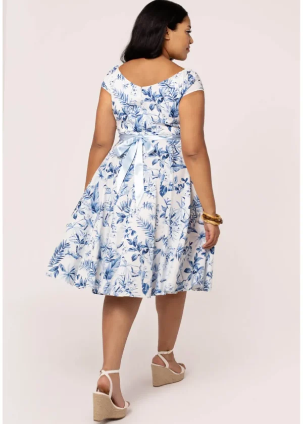 Hell Bunny Amazilia Leaves 50's Swing Dress Blue