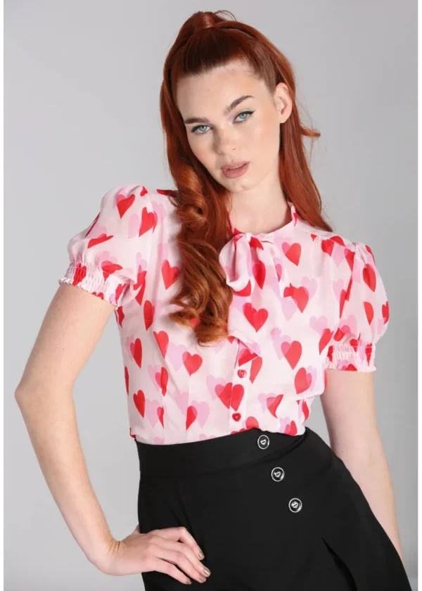 Hell Bunny Aphrodite Hearts 40's Blouse Pink