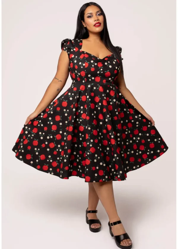 Hell Bunny Apple Pie 40's Swing Dress Black