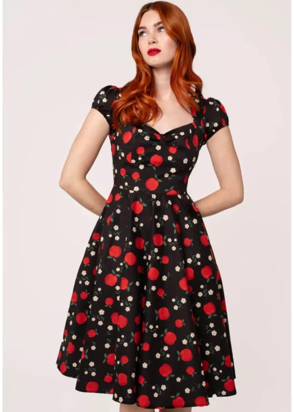 Hell Bunny Apple Pie 40's Swing Dress Black