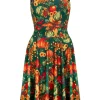 Hell Bunny Autumn Pumpkin 40's Pinafore Swing Dress Green