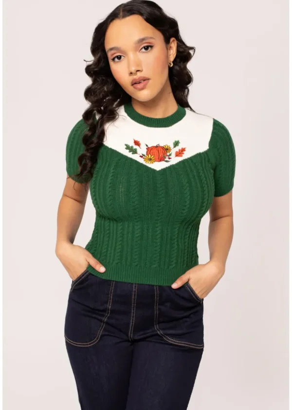 Hell Bunny Autumn Pumpkin 40's Top Green