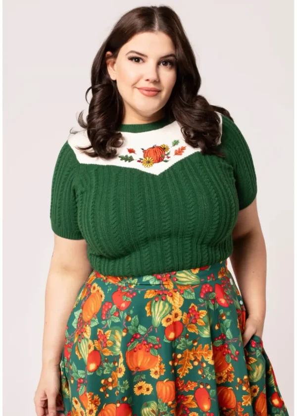 Hell Bunny Autumn Pumpkin 40's Top Green