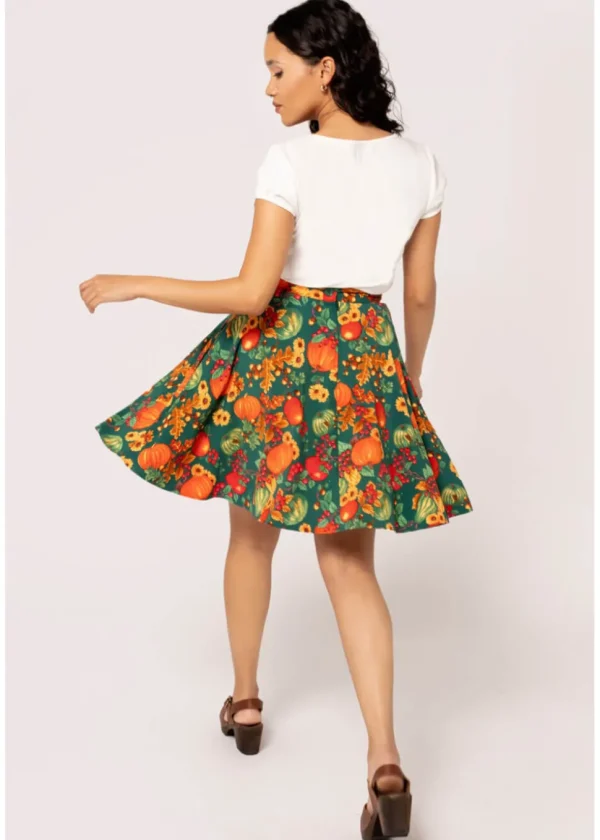 Hell Bunny Autumn Pumpkin 40's A-Line Skirt Green