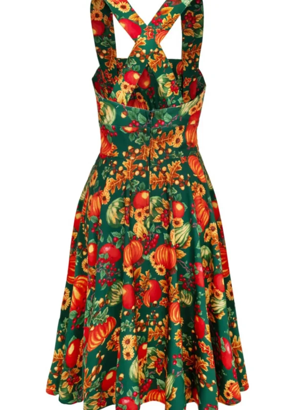 Hell Bunny Autumn Pumpkin 40's Pinafore Swing Dress Green