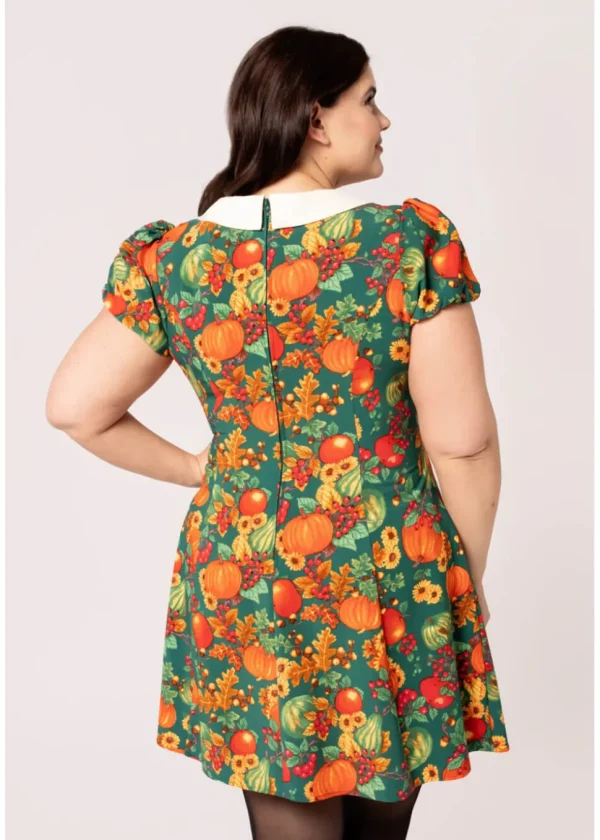 Hell Bunny Autumn Pumpkin 40's Mini Dress Green
