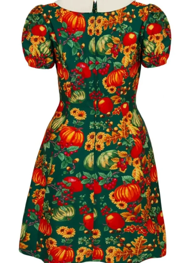 Hell Bunny Autumn Pumpkin 40's Mini Dress Green