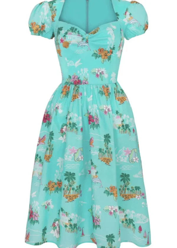 Hell Bunny Ayanna Tiki 50's Swing Dress Aqua