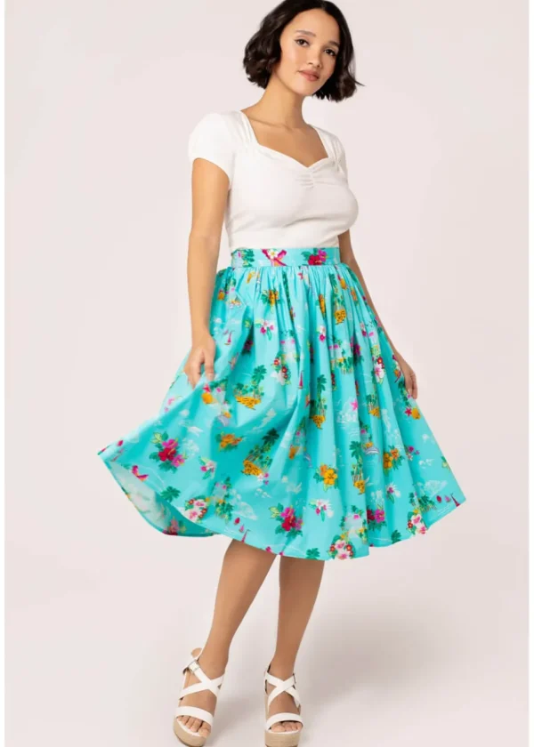 Hell Bunny Ayanna Tiki 50's Swing Skirt Aqua