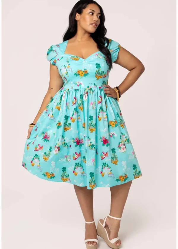 Hell Bunny Ayanna Tiki 50's Swing Dress Aqua