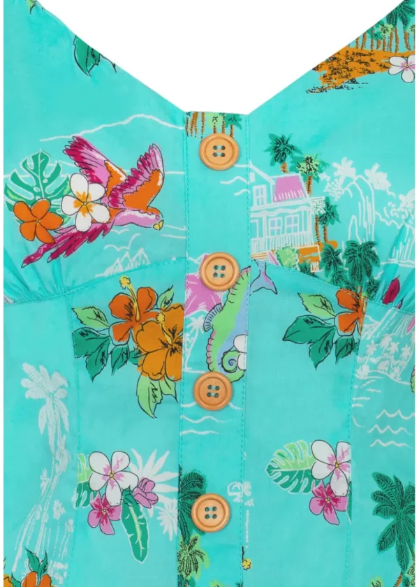 Hell Bunny Ayanna Tiki 50's Top Aqua Blue