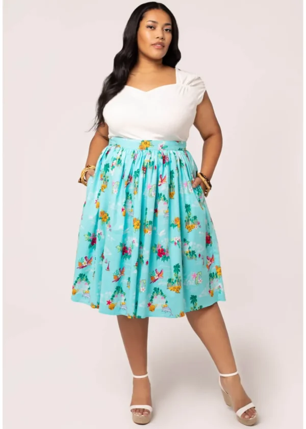 Hell Bunny Ayanna Tiki 50's Swing Skirt Aqua